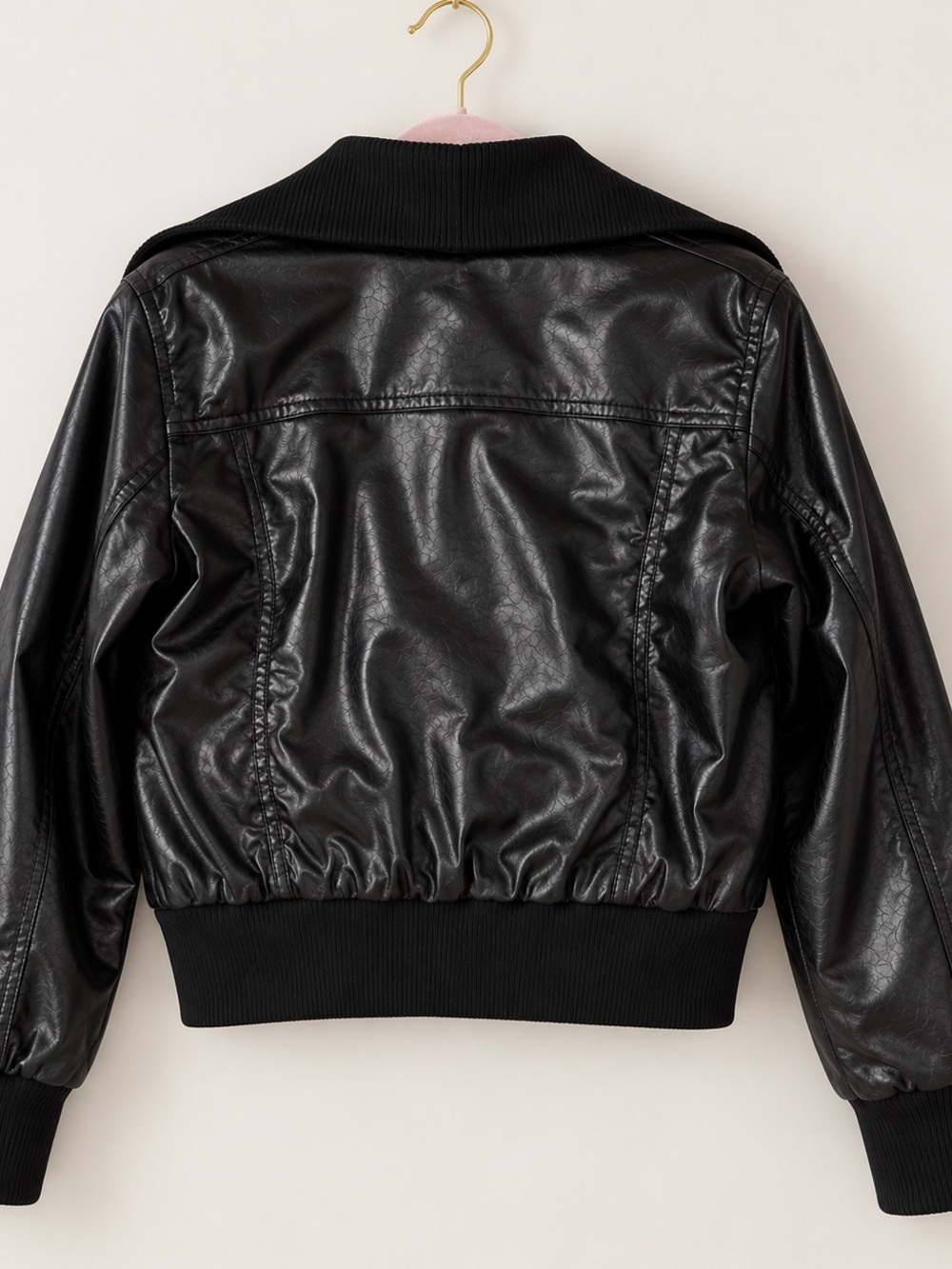 Ashley by 26 Black Faux Leather Faux Fur Lined Bomber Jacket L - Picture 4 of 5